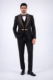 Costum Elegant de Ceremonie pentru Bărbați, 4 Piese Sacou, Pantalon, Vestă și Papion, Detalii cu Pietre -PG0253