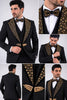 Costum Elegant de Ceremonie pentru Bărbați, 4 Piese Sacou, Pantalon, Vestă și Papion, Detalii cu Pietre -PG0253