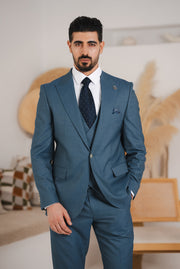 Costum Barbatesc, 3 piese, Sacou, Vesta si Pantalon, Textura Punctata, Petrol PG0011