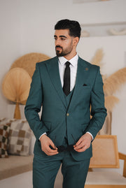 Costum Barbatesc, 3 piese, Sacou, Vesta si Pantalon, Textura Punctata, Verde Inchis PG0018