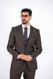 Costum Barbatesc, 3 piese, Sacou, Vesta si Pantalon, Textura Punctata, Maro Cafea PG0022