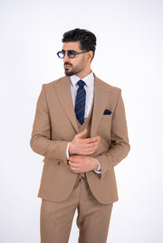 Costum Barbatesc, 3 piese, Sacou, Vesta si Pantalon, Textura Punctata, Caramel PG0023