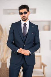 Costum Barbatesc, 3 piese, Sacou, Vesta si Pantalon, Textura Punctata, Petrol PG0026
