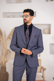 Costum Barbatesc, 3 piese, Sacou, Vesta si Pantalon, Textura Punctata, Gri Petrol PG0029