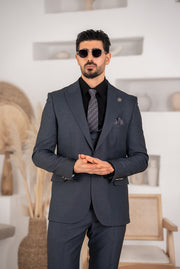 Costum Barbatesc, 3 piese, Sacou, Vesta si Pantalon, Textura Punctata, Antrasit PG0031