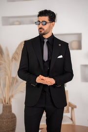 Costum Barbatesc, 3 piese, Sacou, Vesta si Pantalon, Textura Punctata, Black PG0032