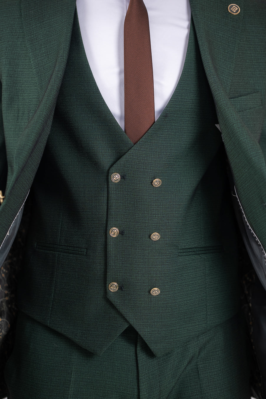 Costum Barbatesc, 3 piese, Sacou, Vesta si Pantalon, Textura Punctata, Verde Kaki Deschis PG0039