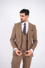 Costum Barbatesc, 3 piese, Sacou, Vesta si Pantalon, material elastic, Caramel PG0040