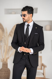 Costum Barbatesc, 3 piese, Sacou, Vesta si Pantalon, material fin, Negru PG0041
