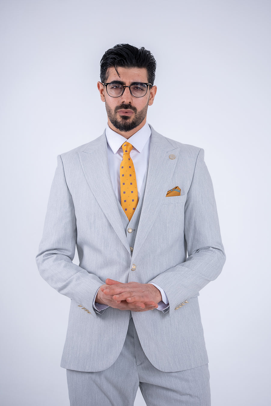 Costum Barbatesc, 3 piese, Sacou, Vesta si Pantalon, Material Texturat Ca De In, Gri Inchis PG0043