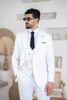 Costum Barbatesc, 3 piese, Sacou, Vesta si Pantalon, Material Textura Patratel, White PG0050
