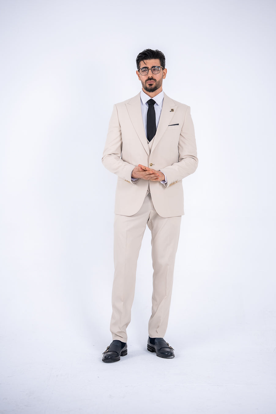 Costum Barbatesc, 3 piese, Sacou, Vesta si Pantalon, Material Textura Patratel, Bej Roze PG0051
