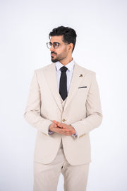 Costum Barbatesc, 3 piese, Sacou, Vesta si Pantalon, Material Textura Patratel, Bej Roze PG0051