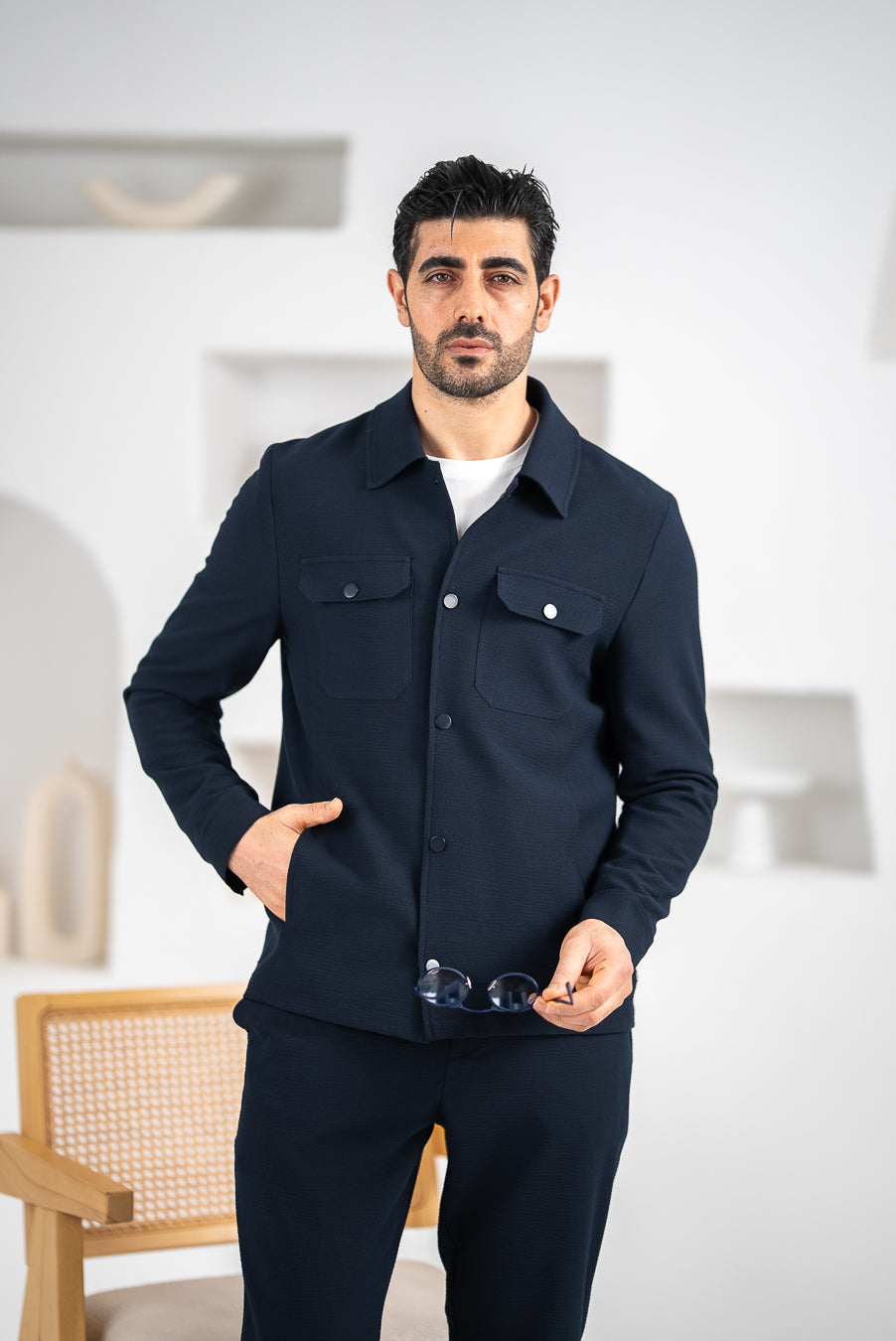Costum Barbatesc, 2 piese, Sacou si Pantaloni, Material Grofat Lycra, Nasturi din Plastic, Bleomaren PG0124