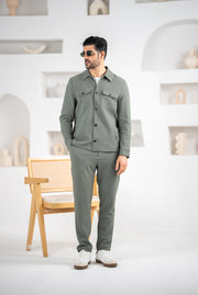 Costum Barbatesc, 2 piese, Sacou si Pantaloni, Material Grofat Lycra, Nasturi din Plastic, Gri Antracit PG0126