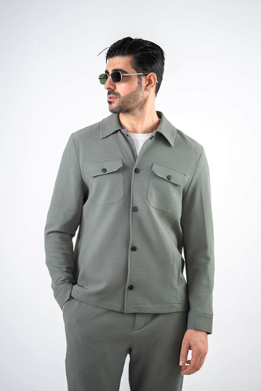 Costum Barbatesc, 2 piese, Sacou si Pantaloni, Material Grofat Lycra, Nasturi din Plastic, Gri Antracit PG0126