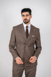 Costum Barbatesc, 2 piese, Sacou si pantalon, Material Texturat, Nasturi Aurii, Maro PG0058