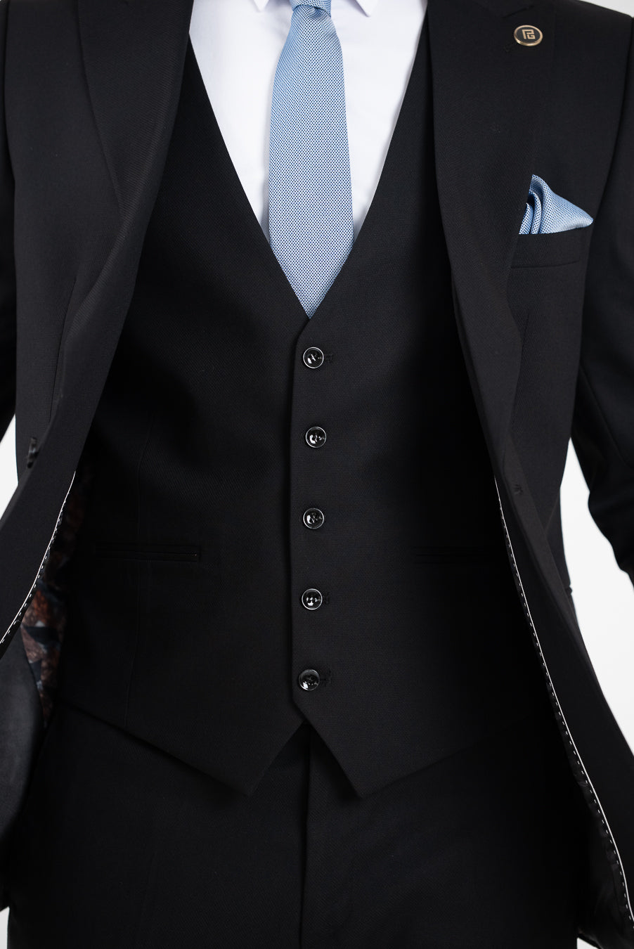 Costum Barbatesc, 3 piese, Sacou si Vesta si Pantalon, Material Texturat, Nasturi din Plastic, Negru PG0079