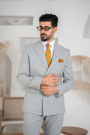 Costum Barbatesc, 2 piese, Sacou si pantalon, Material Fin, Nasturi Aurii, Gri Deschis PG0067