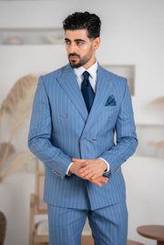 Costum Barbatesc, 2 piese, Sacou si pantalon, Material Texturat, Nasturi Aurii, Bleo PG0069