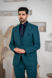 Costum Barbatesc, 3 piese, Sacou si Vesta si Pantalon, Turcoaz, marimi mariPG0083