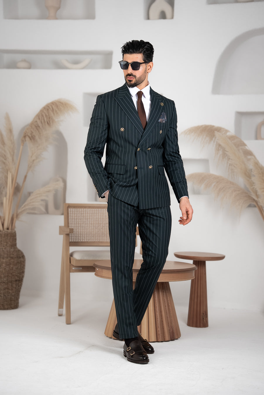 Costum Barbatesc, 2 piese, Sacou si Pantalon, Material Fin, Nasturi Aurii, Petrol PG0075
