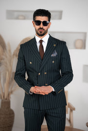 Costum Barbatesc, 2 piese, Sacou si Pantalon, Material Fin, Nasturi Aurii, Petrol PG0075