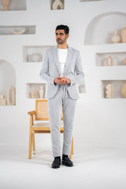 Costum barbatesc de vara, 2 piese sacou si pantalon , nuanta gri deschis , PG0098