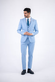 Costum Barbatesc, 3 piese, Sacou, Vesta si Pantalon, culoarea albastru sky, PG0144