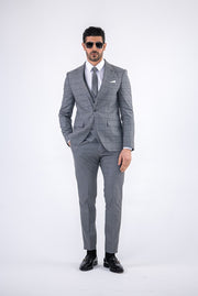 Costum Barbatesc, 3 piese, Sacou, Vesta si Pantalon,culoarea gri mediu, model cu carouri, PG0146