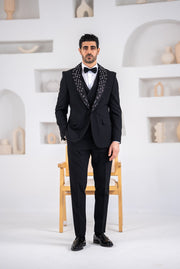 Costum elegant de ceromonie, 4 piese, sacou,vesta,papion si pantalon,detalii cu pietre,PG0157