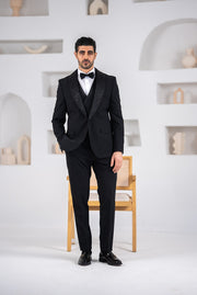 Costum elegant de ceromonie, 4 piese, sacou,vesta,papion si pantalon,detalii cu pietre,PG0161