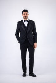 Costum elegant de ceromonie, 4 piese, sacou,vesta,papion si pantalon,detalii cu pietre,PG0162