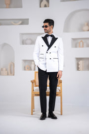 Costum ceremonie 2 piese,sacou  si pantalon , contrast alb si negru,PG0163