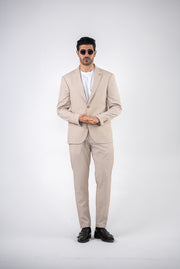 Costum barbatesc de vara, 2 piese, pantalon si sacou, culoarea bej natural,PG0169