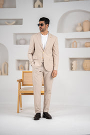 Costum barbatesc de vara, 2 piese, pantalon si sacou, culoarea bej nisip,PG0170