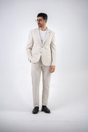 Costum barbatesc de vara, 2 piese, pantalon si sacou, culoarea alb ivory,PG0174