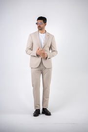 Costum barbatesc de vara, 2 piese, pantalon si sacou, culoarea bej-piatra,PG0176