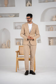 Costum barbatesc de vara, 2 piese, pantalon si sacou, culoarea bej-camel, PG0177