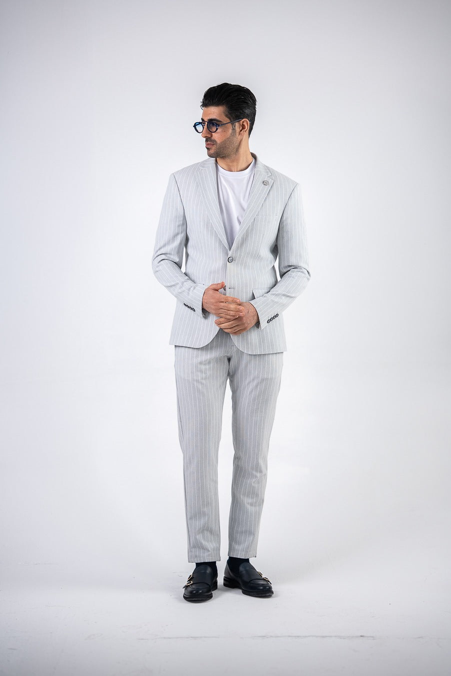 Costum barbatesc de vara, 2 piese, pantalon si sacou,culoarea gri-gheata,PG0180