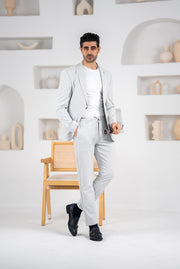 Costum barbatesc de vara, 2 piese, pantalon si sacou, culoarea gri perlat mat,PG0183