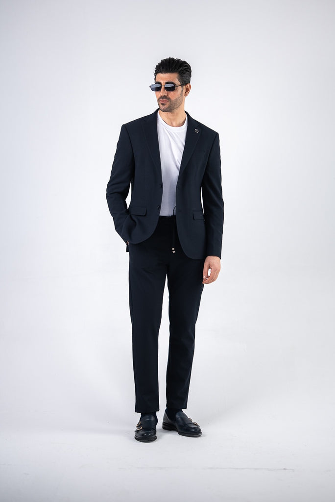 Costum barbatesc de vara, 2 piese, pantalon si sacou, culoarea negru,PG0184