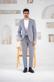 Costum barbatesc de vara, 2 piese, pantalon si sacou, culoarea albastru deschis,PG00185