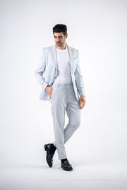 Costum barbatesc de vara, 2 piese, pantalon si sacou, culoarea bleu-pudra,PG0186