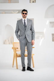 Costum Barbatesc, 3 piese, Sacou si Vesta si Pantalon,culoarea gri mediu,PG0193