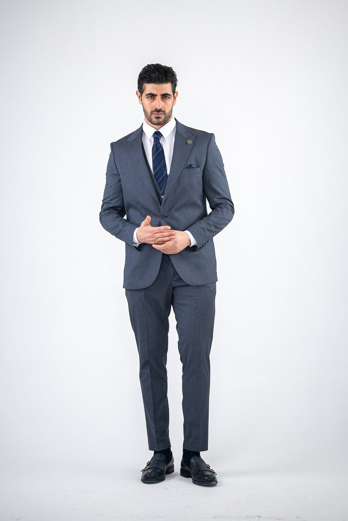 Costum Barbatesc, 3 piese, Sacou si Vesta si Pantalon,culoarea albastru-antracit, PG0198