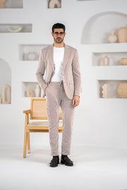 Costum barbatesc de vara, 2 piese sacou si pantalon , nuanta maro-bej.PG0099