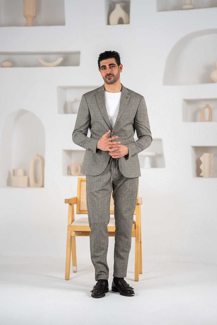 Costum barbatesc de vara, 2 piese sacou si pantalon , nuanta gri, PG0104