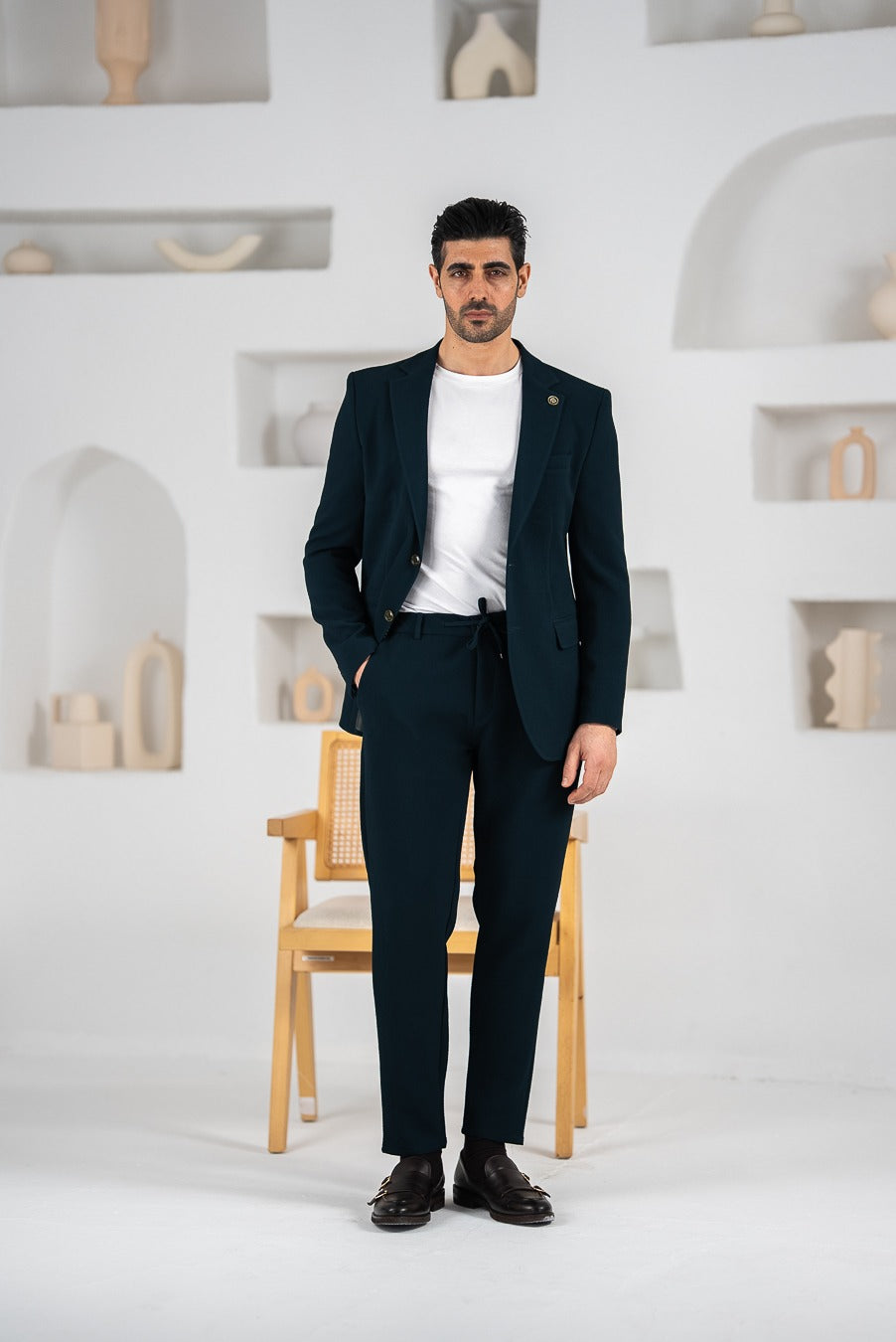 Costum barbatesc de vara, 2 piese sacou si pantalon , nuanta verde smarald inchis, PG0105