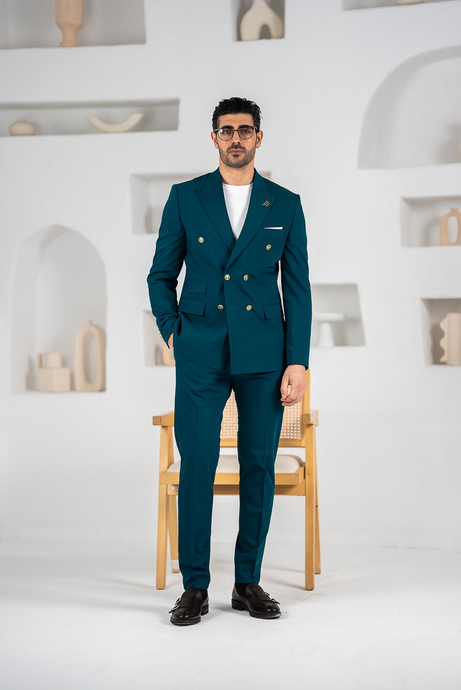 Costum barbatesc de vara, 2 piese sacou si pantalon , nuanta verde smarald , PG0110